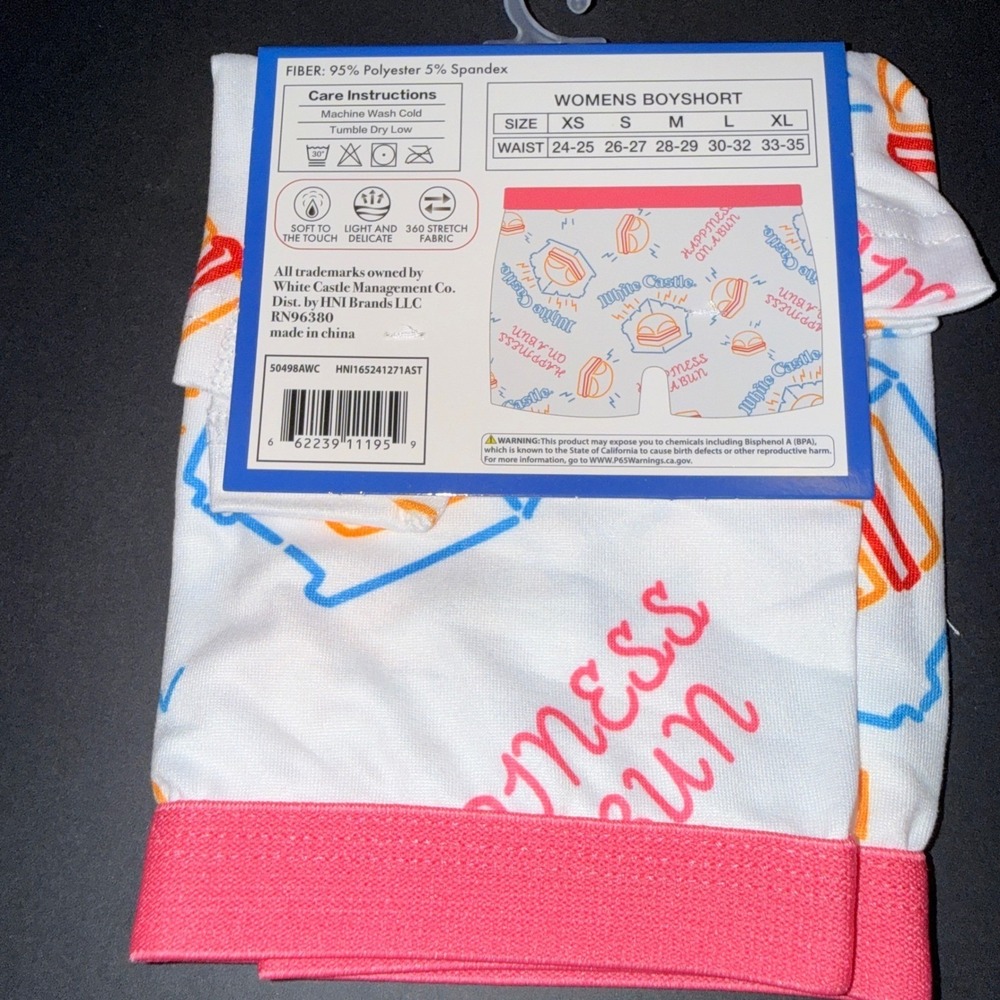 White Castle Boyshort Underwear Women XL 33-35 NEW Pink Waistband Slider Print - Picture 4 of 5